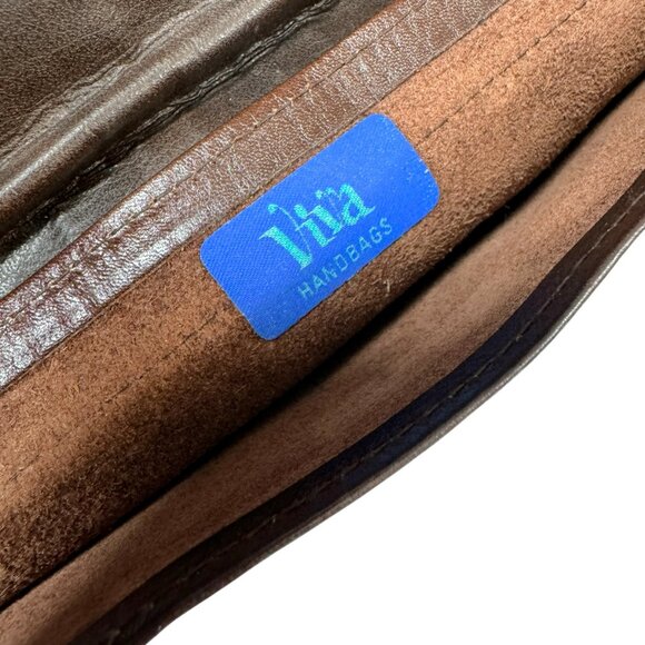 Lhia Vintage Brown Leather Clutch – Women's Fold-Over Evening Bag with Gold Turn - Picture 6 of 7